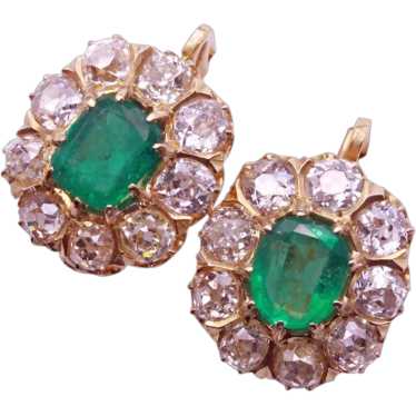 Antique Earrings natural Columbian emeralds Old Mi