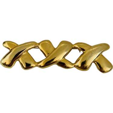 XXX Bar Brooch Pin Glossy Polished Gold Tone Chunk