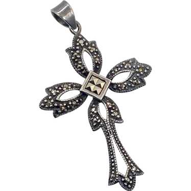 Marcasite Cross, Sterling Silver, Vintage Pendant… - image 1