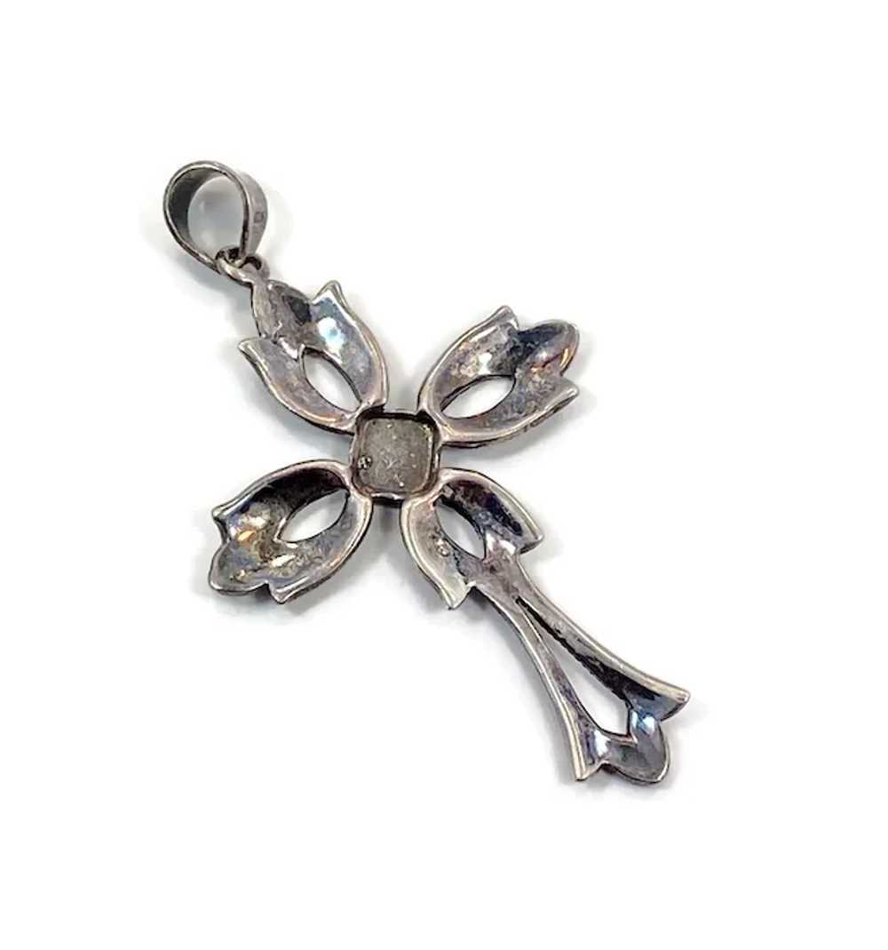 Marcasite Cross, Sterling Silver, Vintage Pendant… - image 4