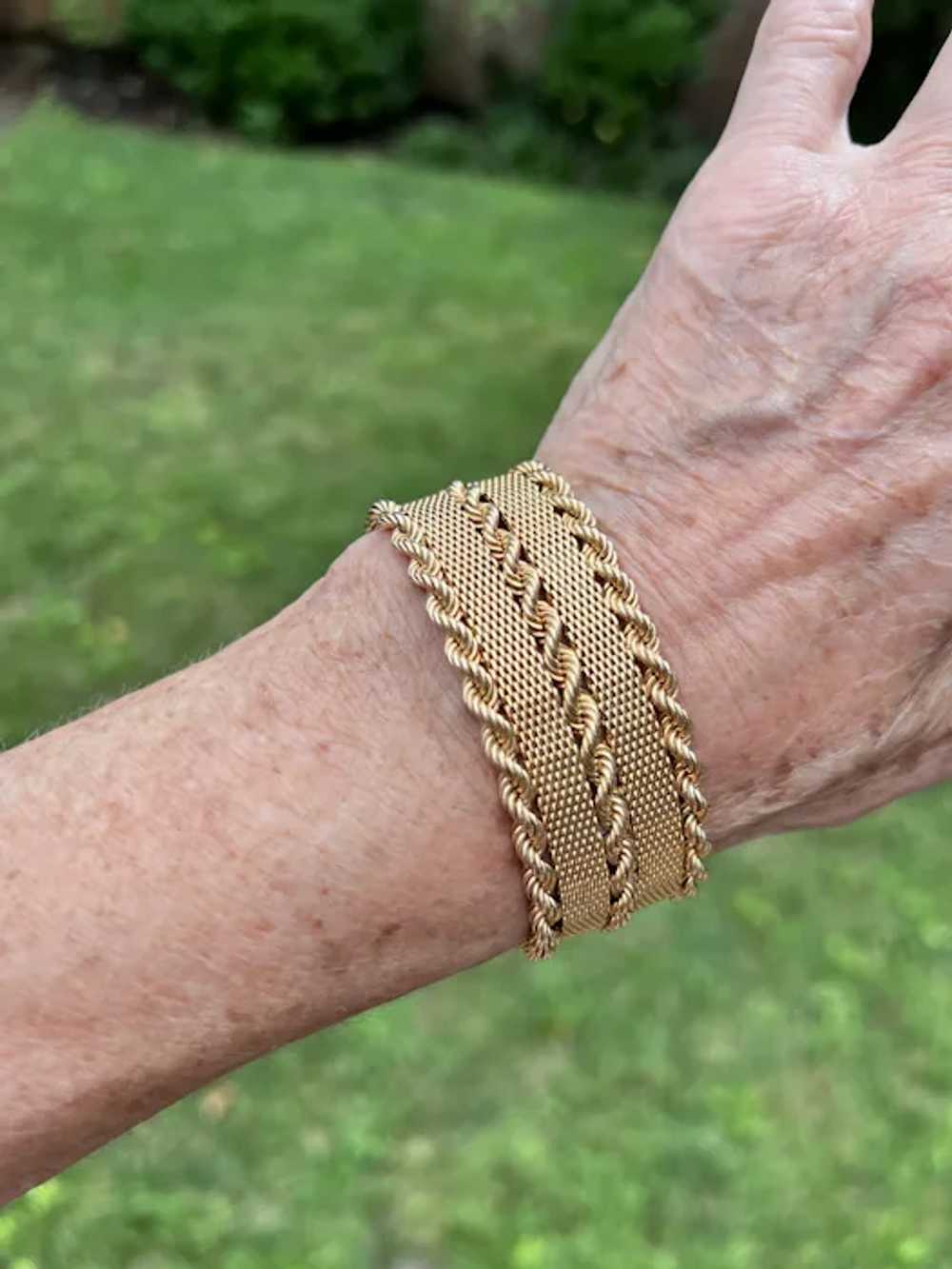 14K Yellow Gold Wide Mesh Bracelet - image 6