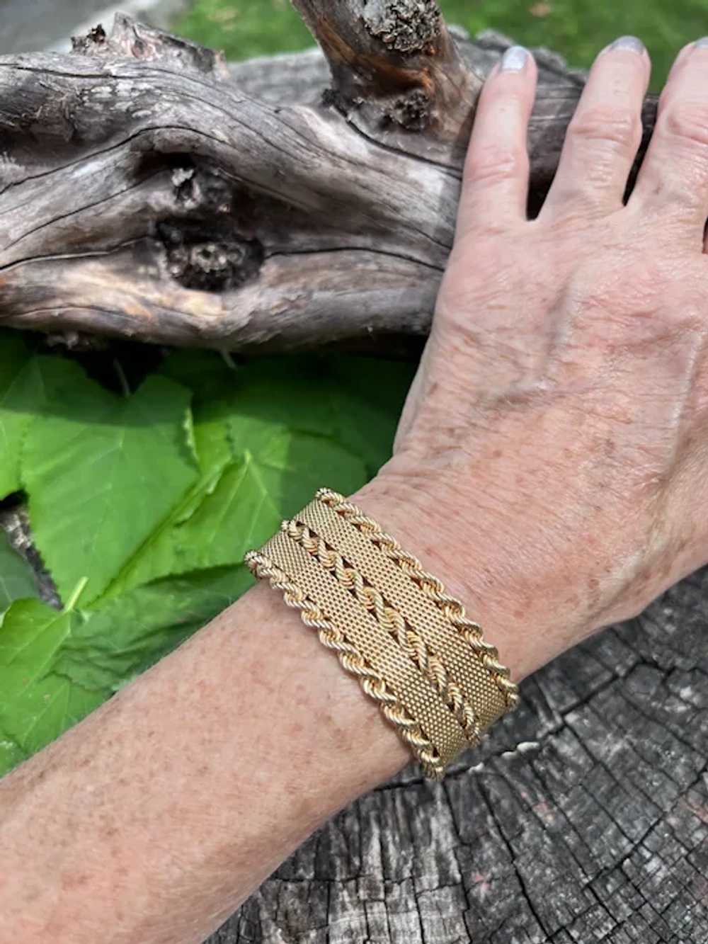 14K Yellow Gold Wide Mesh Bracelet - image 9