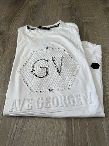 Avenue George V Paris Men L GV Logo White Black Spellout Bling Hoodie  Sweatshirt
