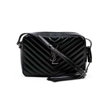 Authentic YSL Yves Saint Laurent Black Velvet Leather Lou Camera Messenger  Bag