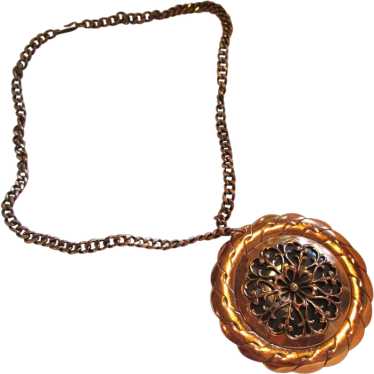 Ornate Copper Renoir Medallion Pendant Necklace - image 1