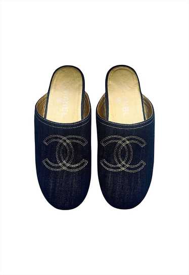 Chanel Blue Denim CC Logo Wooden Clogs Size 9.5/40 - Yoogi's Closet