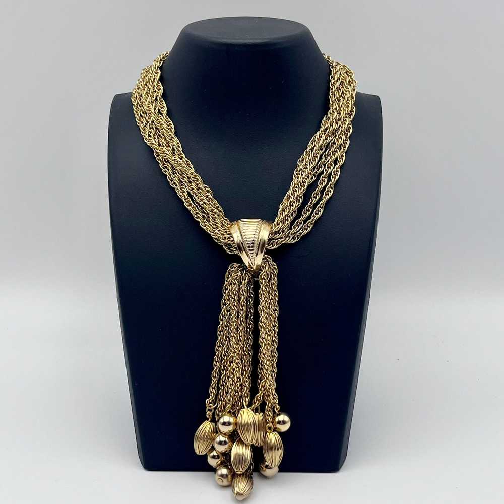 1960s Gold Tone Tassel Choker Necklace - image 1