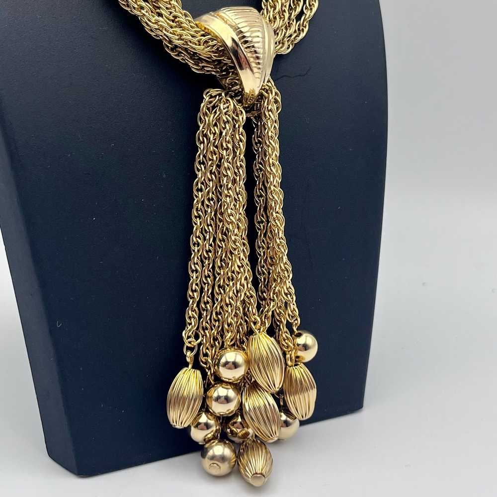 1960s Gold Tone Tassel Choker Necklace - image 2