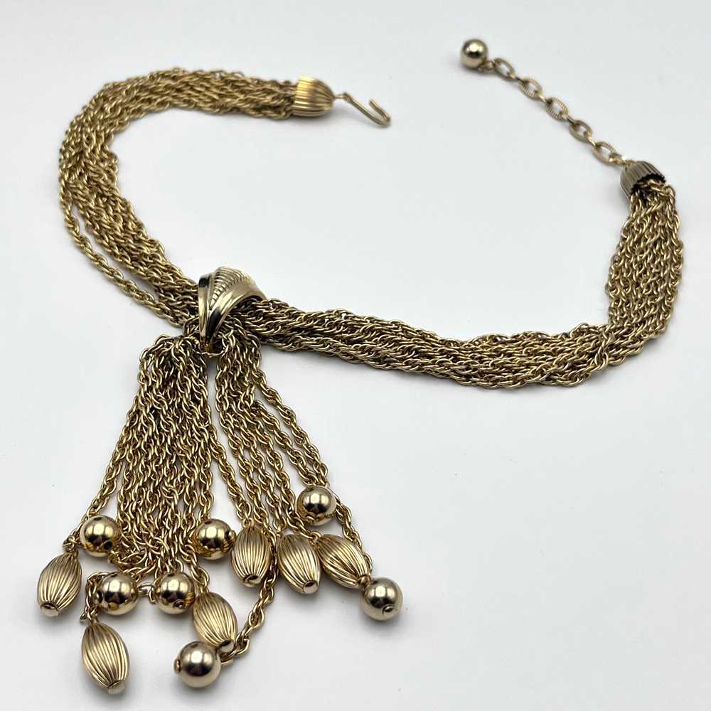 1960s Gold Tone Tassel Choker Necklace - image 3