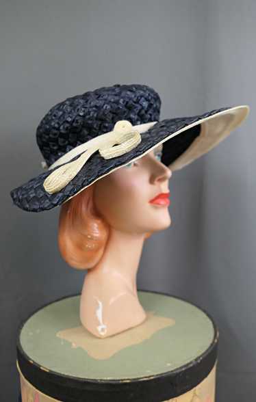Vintage Navy & White Wide Brim Hat by Mr. John Jr.