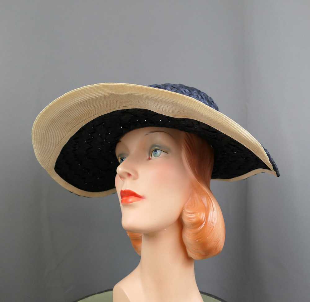Vintage Navy & White Wide Brim Hat by Mr. John Jr… - image 3