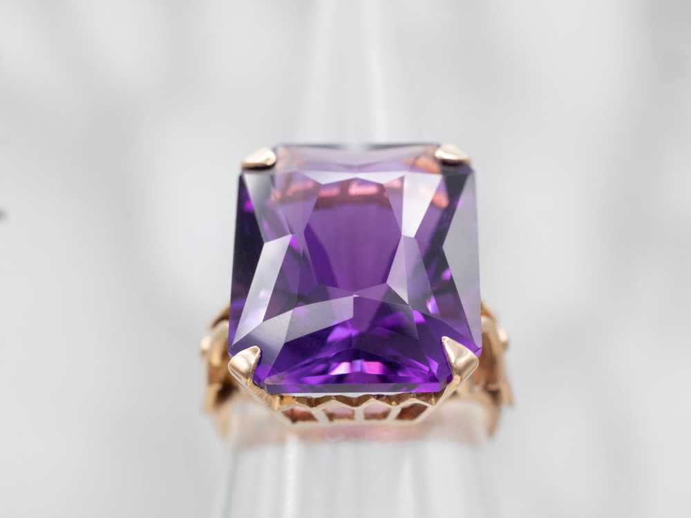 Ornate Yellow Gold Amethyst Ring - image 5