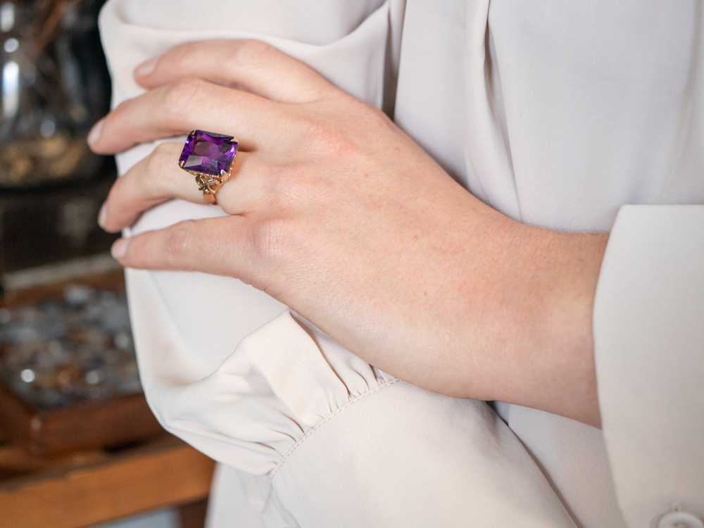 Ornate Yellow Gold Amethyst Ring - image 6
