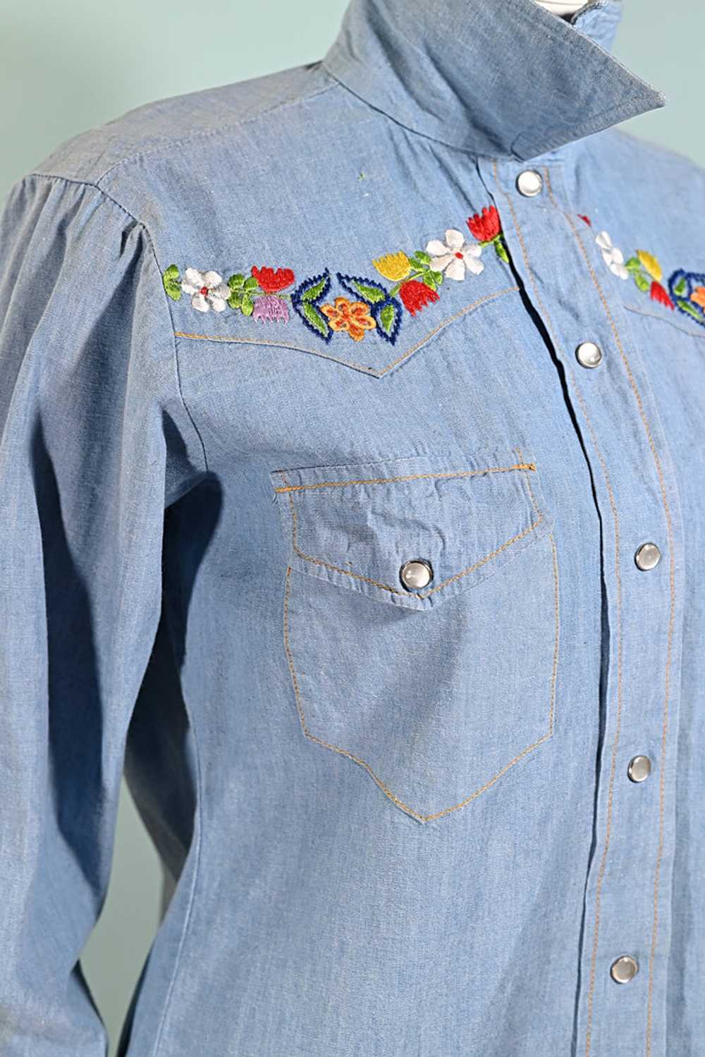 Vintage Embroidered Western Blouse, Hippie Snap B… - image 12