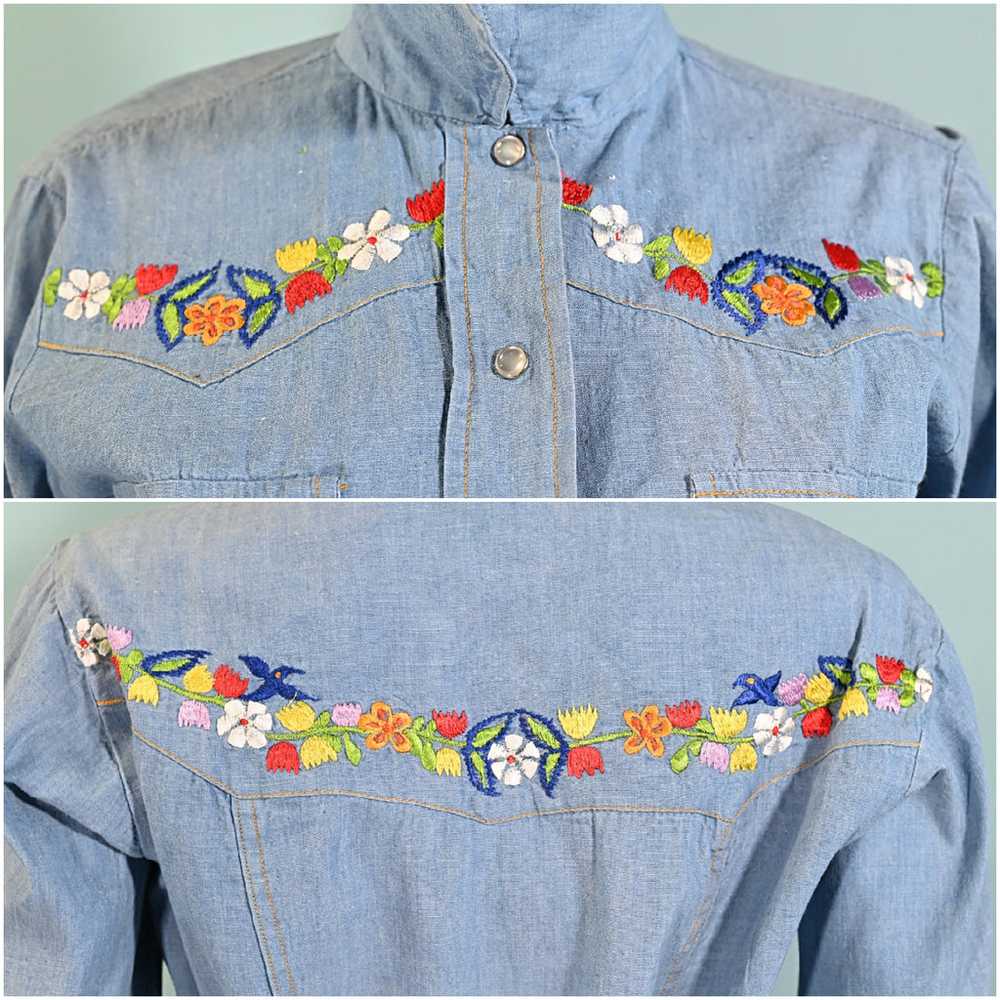 Vintage Embroidered Western Blouse, Hippie Snap B… - image 2