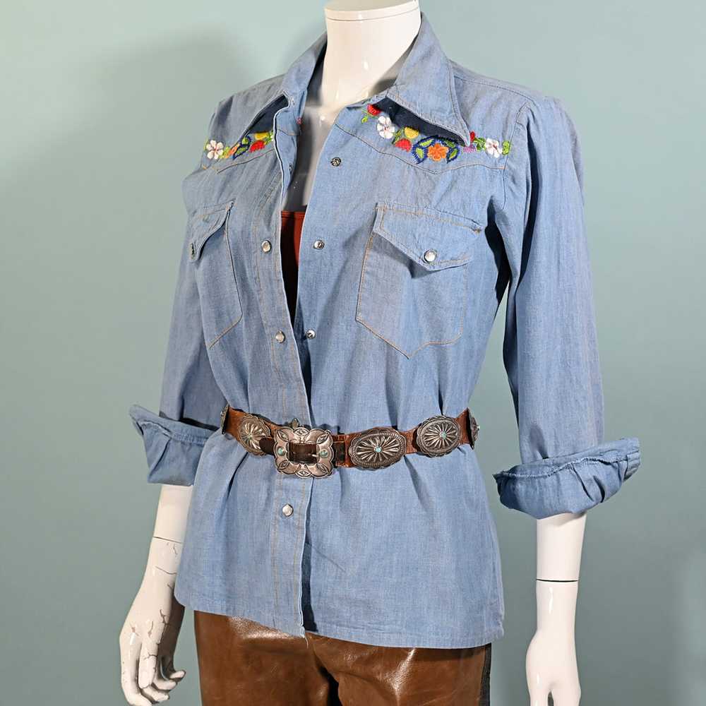 Vintage Embroidered Western Blouse, Hippie Snap B… - image 3