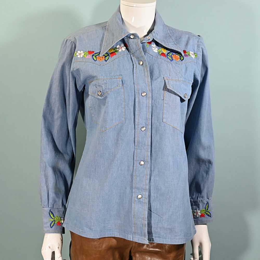 Vintage Embroidered Western Blouse, Hippie Snap B… - image 5