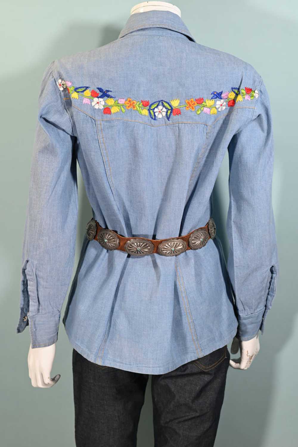 Vintage Embroidered Western Blouse, Hippie Snap B… - image 7