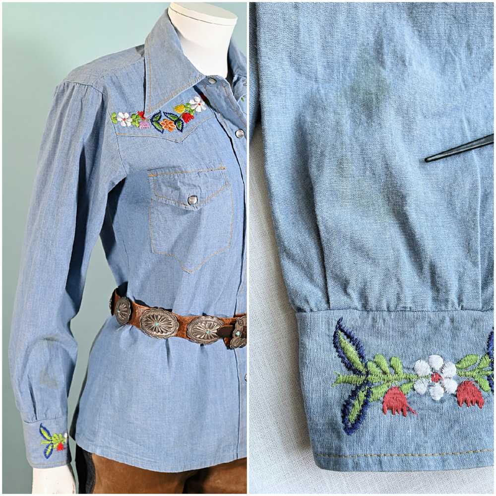 Vintage Embroidered Western Blouse, Hippie Snap B… - image 9