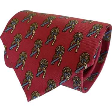 Paolo Gucci Red Equestrian-Themed Pattern Silk Tie