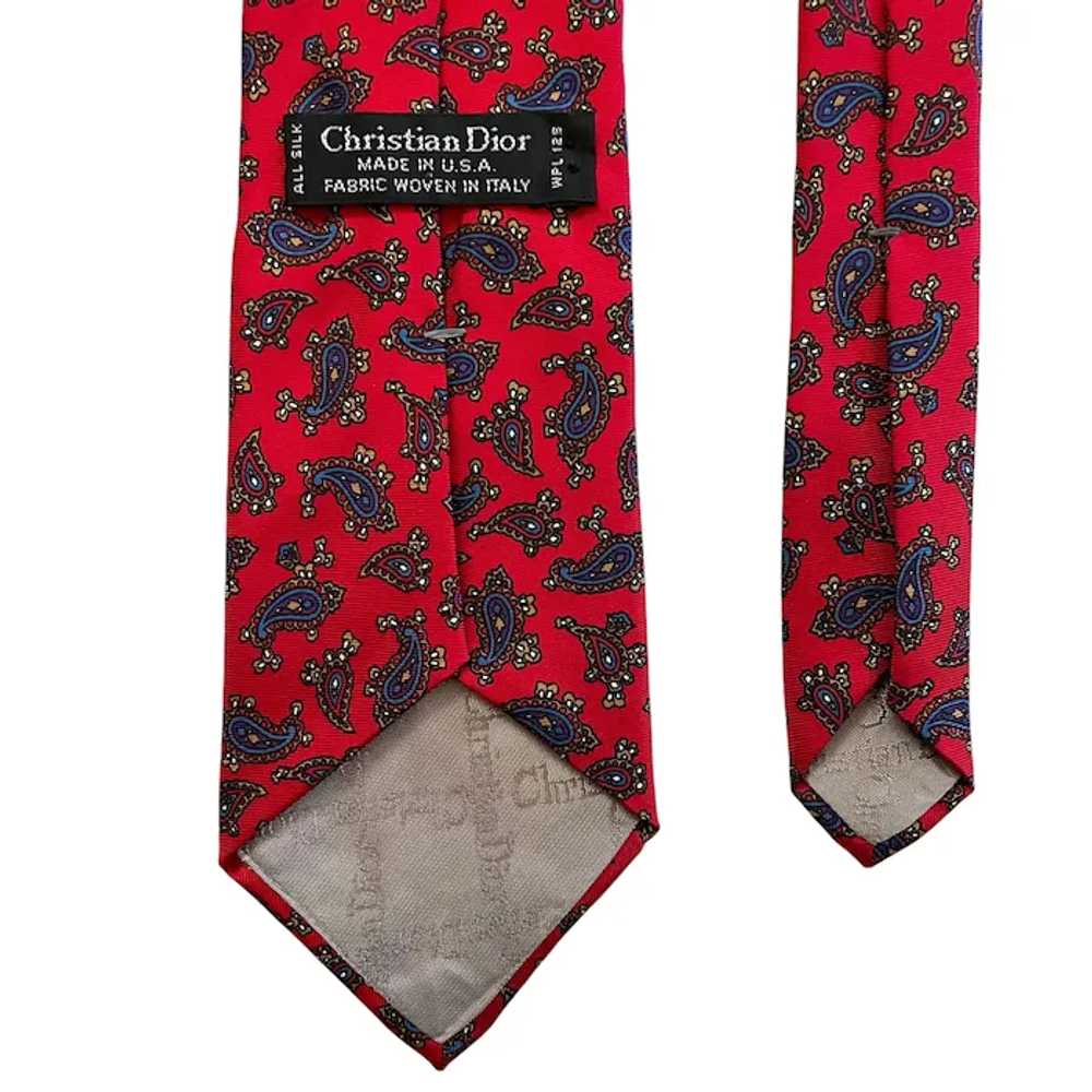 Christian Dior 1980s Red Paisley Silk Tie - image 4