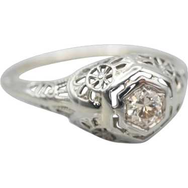 Art Deco European Cut Diamond Solitaire Engagemen… - image 1