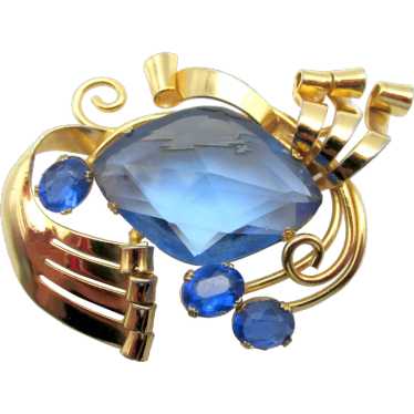 Wonderful Blue Faceted Glass Gold-Plated Wirework 