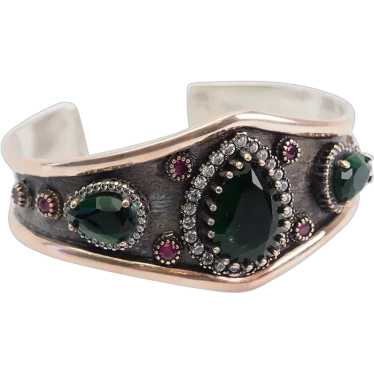 Amazing vintage sterling silver studded green red 