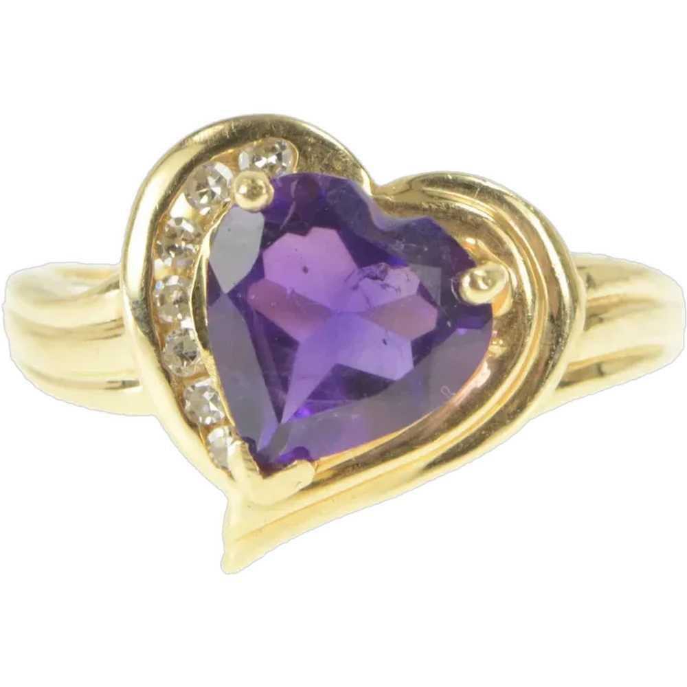 14K Heart Amethyst Diamond Accent Love Symbol Rin… - image 1