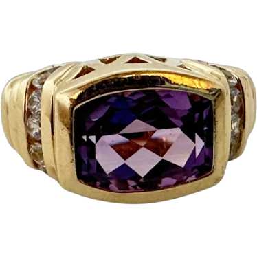 14K YG Amethyst & Diamond Ring