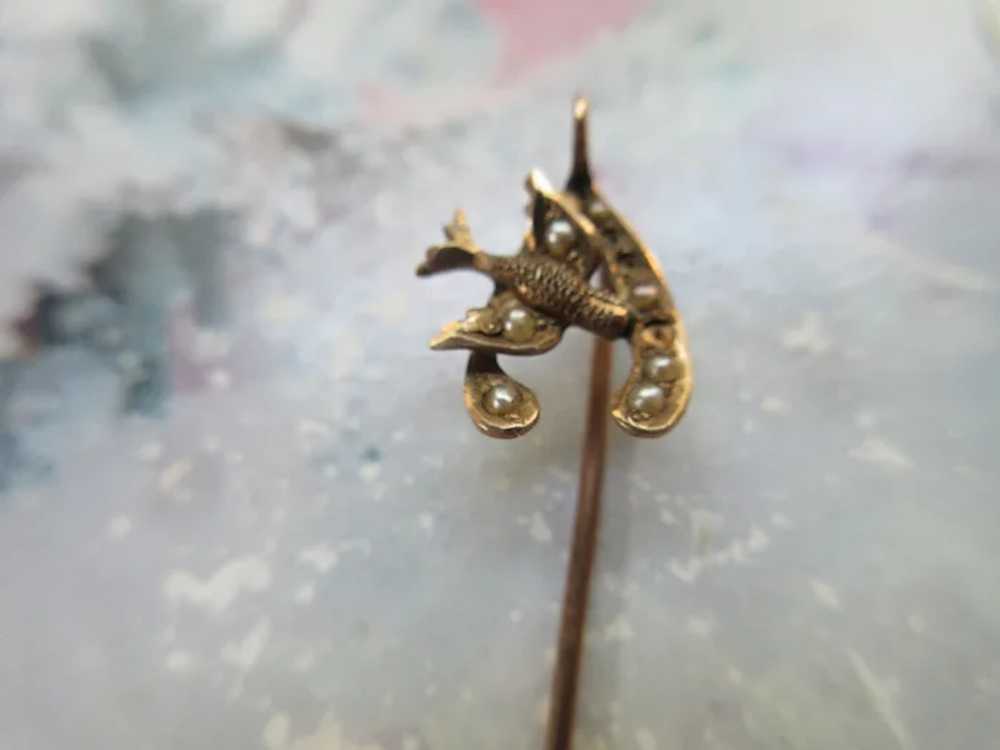 Antique 10K Wish Bone Bird Stick Pin Seed Pearl A… - image 3