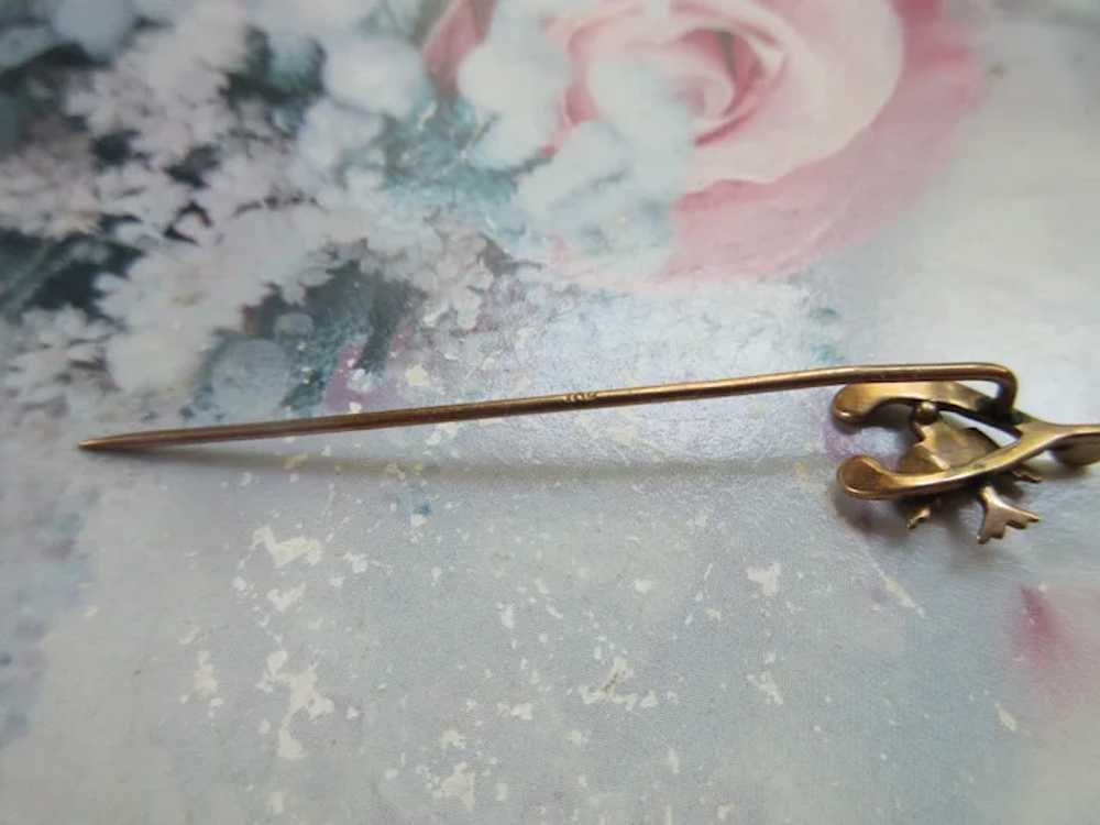 Antique 10K Wish Bone Bird Stick Pin Seed Pearl A… - image 5