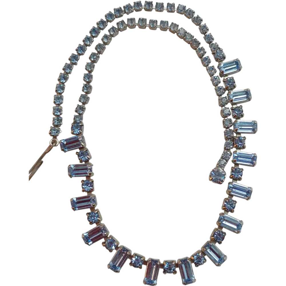 Vintage Blue Rhinestones Choker Necklace cc 1960's - image 1