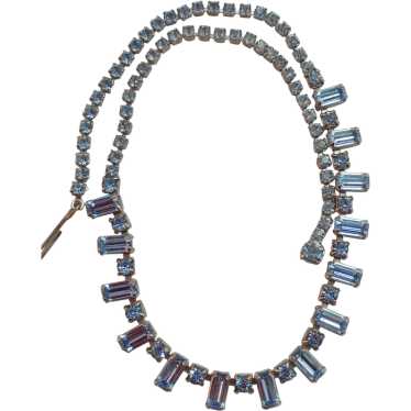 Vintage Blue Rhinestones Choker Necklace cc 1960's - image 1