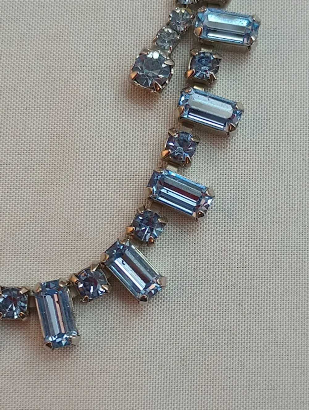 Vintage Blue Rhinestones Choker Necklace cc 1960's - image 2