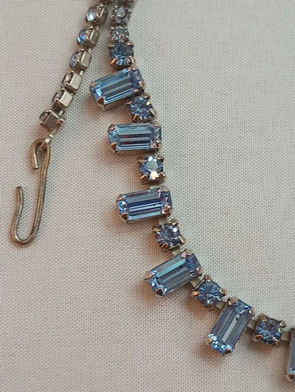 Vintage Blue Rhinestones Choker Necklace cc 1960's - image 3