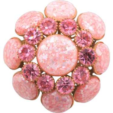 Brooch Pin Pink Rhinestone Confetti Flecked Lucite