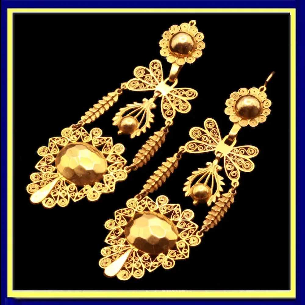 Antique Georgian Empire earrings Gold filigree Da… - image 10