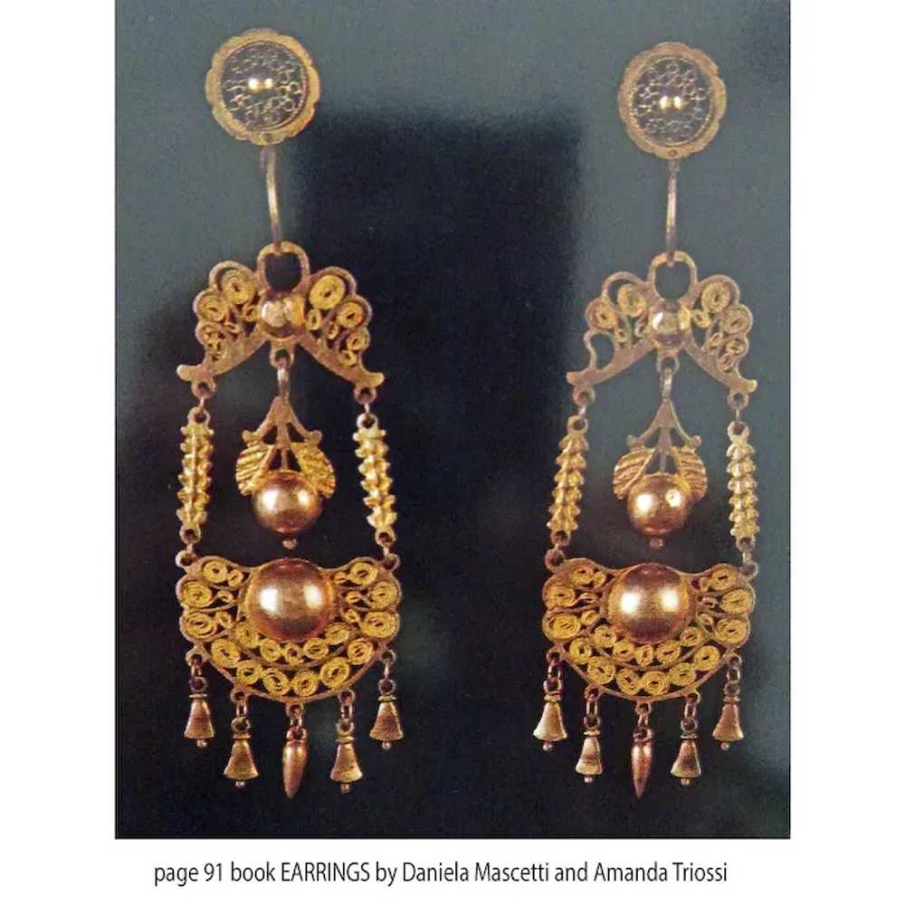 Antique Georgian Empire earrings Gold filigree Da… - image 11