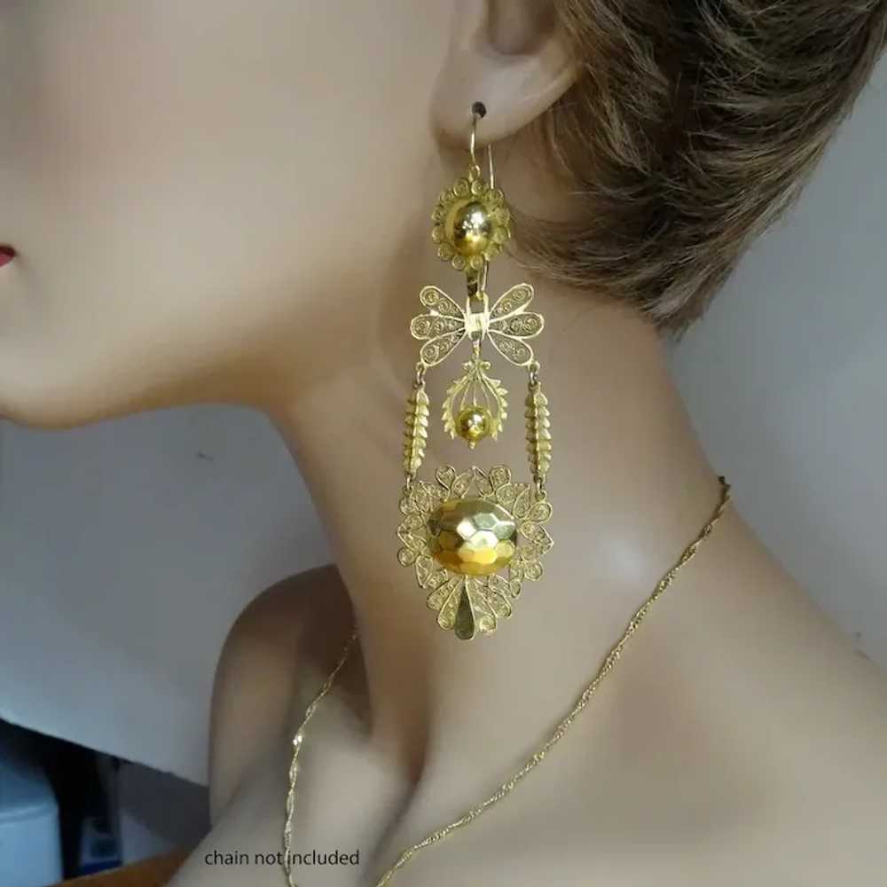 Antique Georgian Empire earrings Gold filigree Da… - image 2