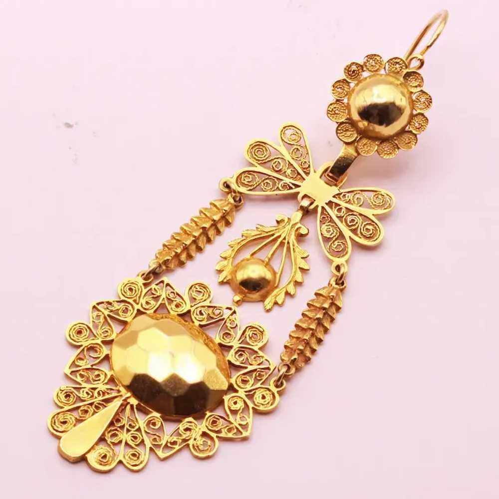 Antique Georgian Empire earrings Gold filigree Da… - image 3