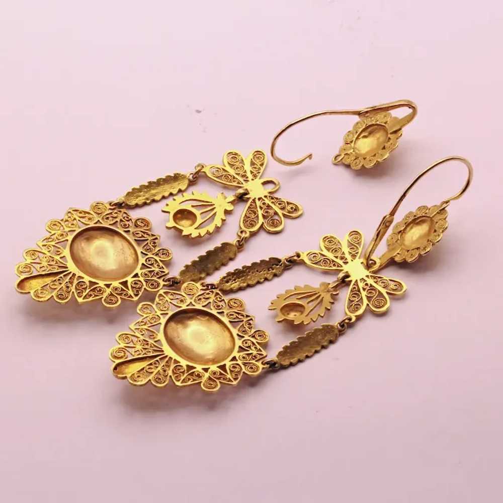 Antique Georgian Empire earrings Gold filigree Da… - image 5