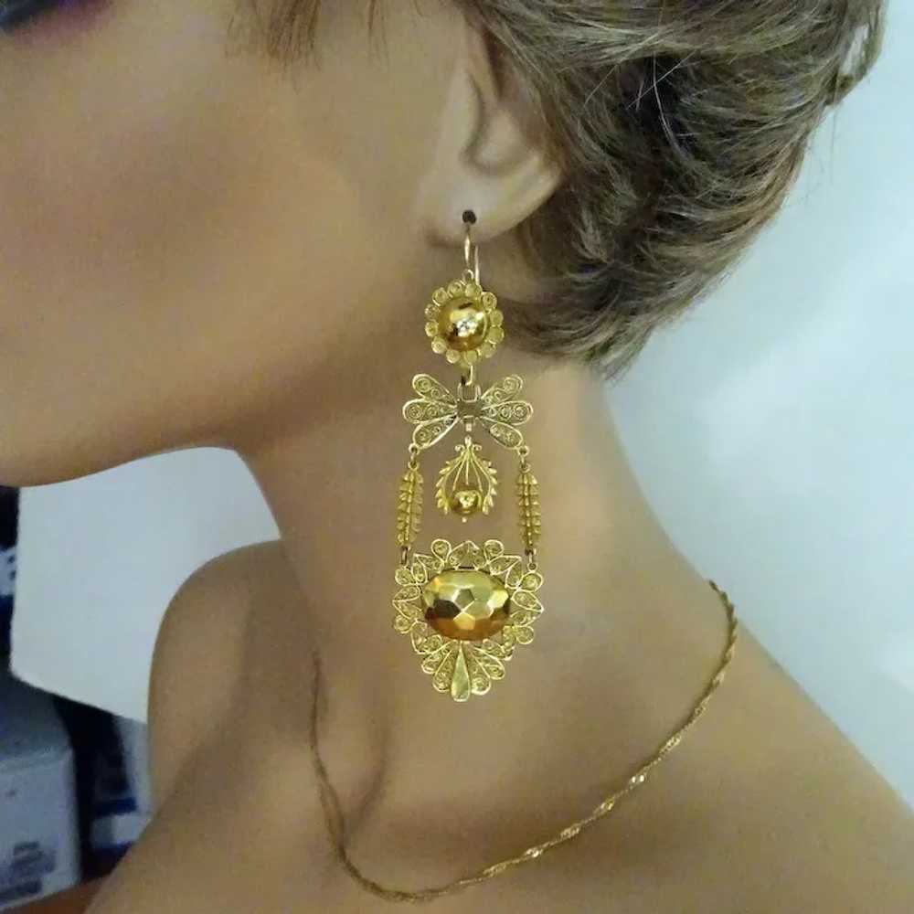 Antique Georgian Empire earrings Gold filigree Da… - image 6