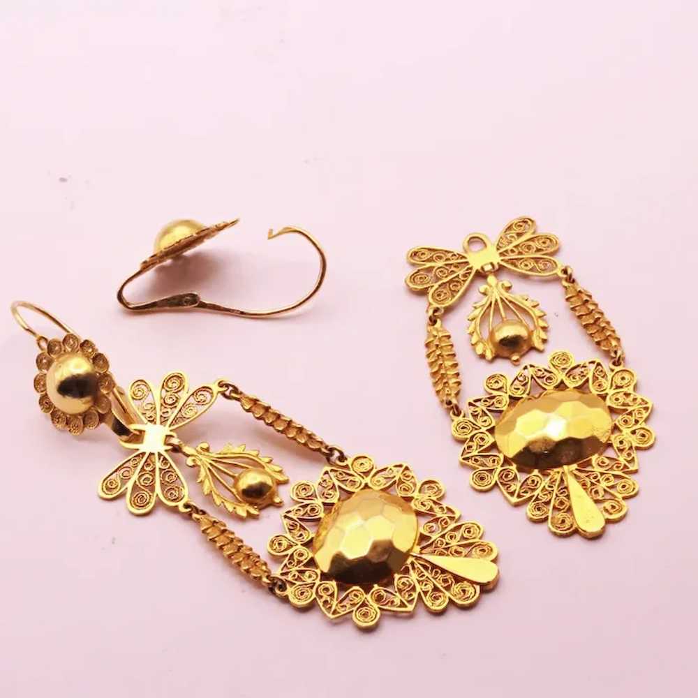 Antique Georgian Empire earrings Gold filigree Da… - image 7