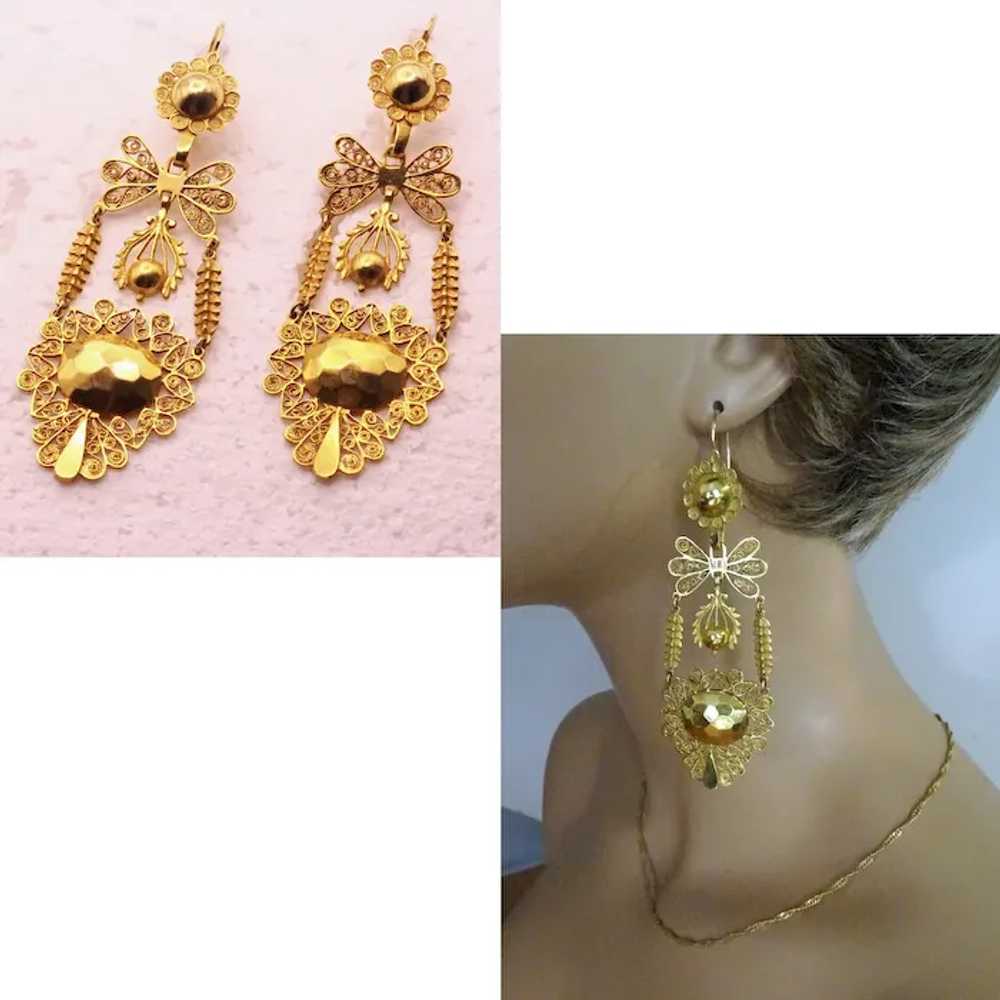 Antique Georgian Empire earrings Gold filigree Da… - image 9