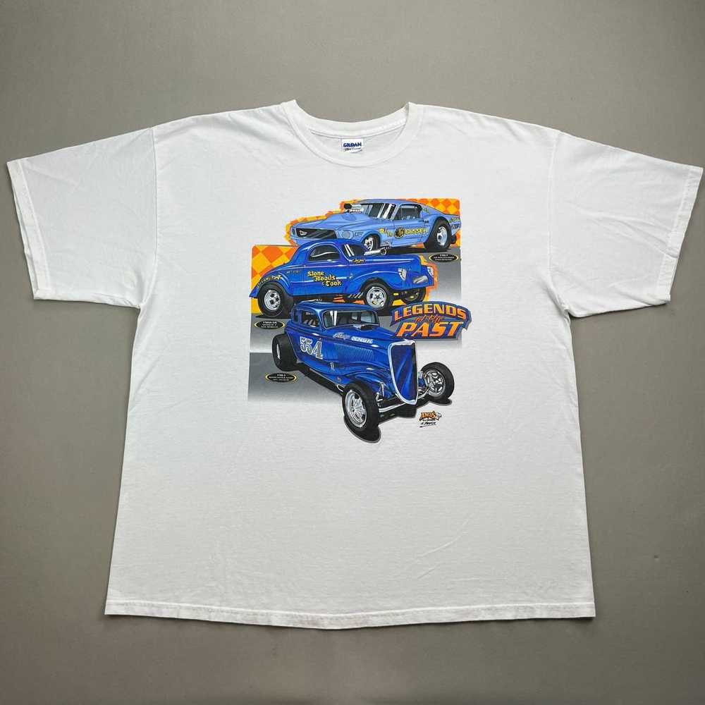 Gildan Hot Rod Car T-Shirt XXL White Blue Racing … - image 1