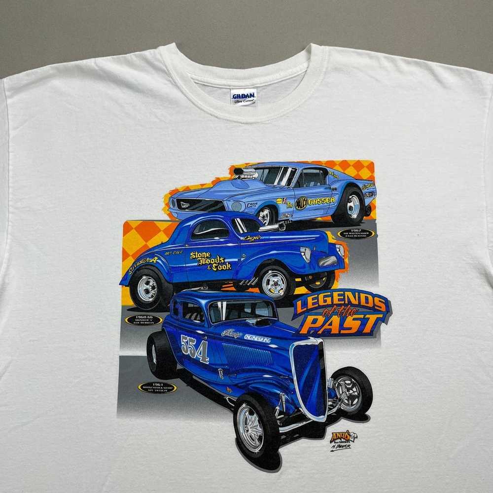 Gildan Hot Rod Car T-Shirt XXL White Blue Racing … - image 2