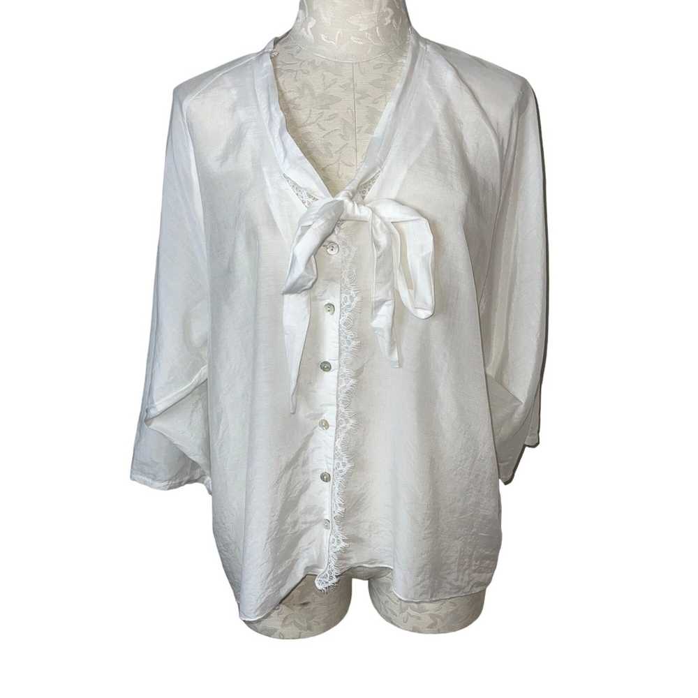 Other SAGA Womens Blouse Size Large Lace Trim Sem… - image 9