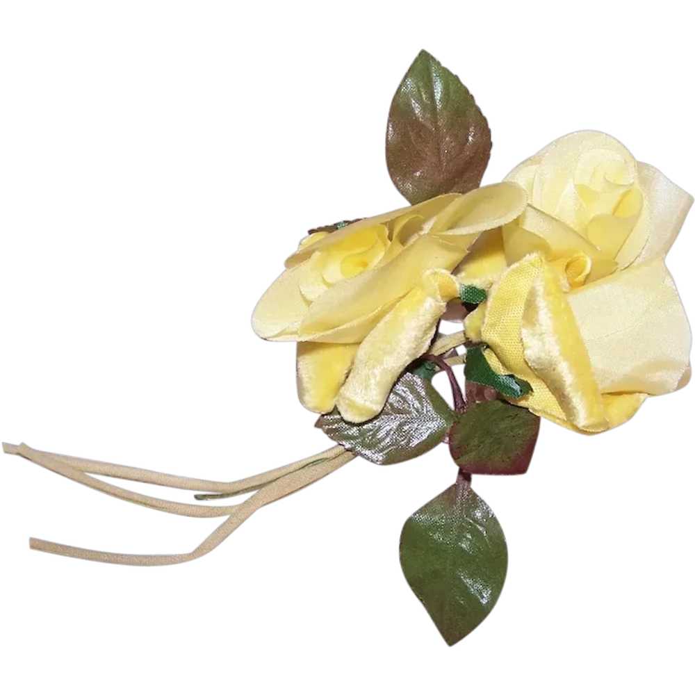 Corsage Spray of Fabric Flowers - Yellow Roses | … - image 1