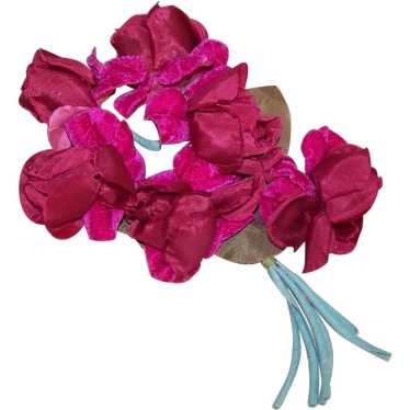 Corsage Spray of Fabric Flowers - Burgundy Roses |